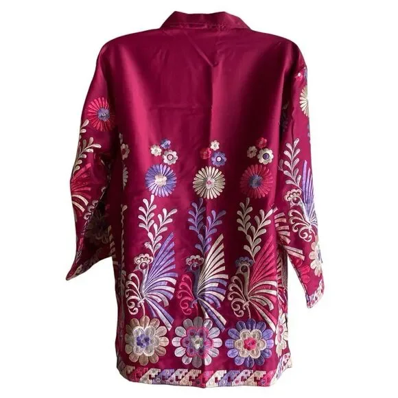 Vintage La Cita Tunic Blouse Shirt Women's Size Small Pink Embroidered Flowers - Picture 6 of 9